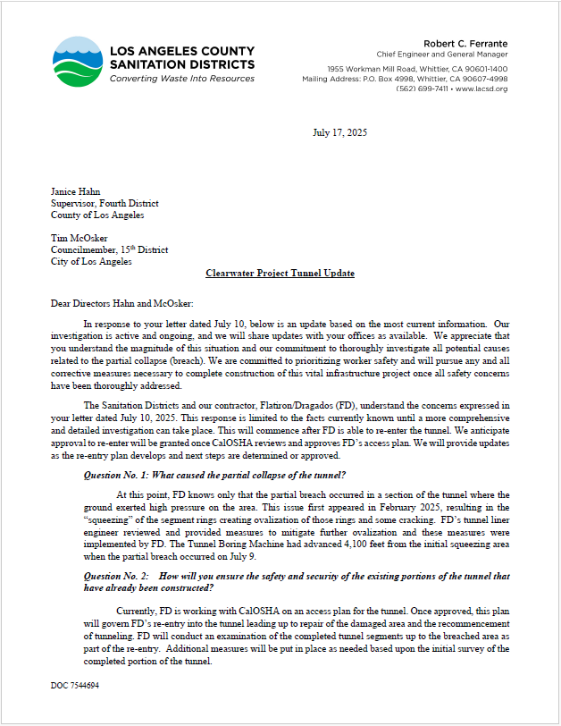 Written Response to City and County of Los Angeles
